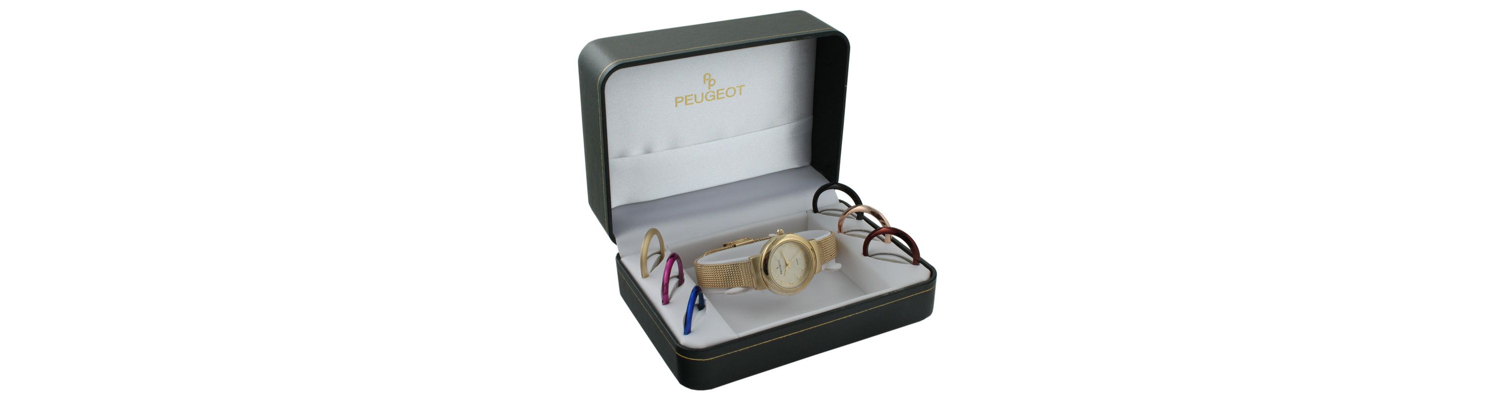 Peugeot Womens Gold Watch Gift Set with 7 Changeable Bezels