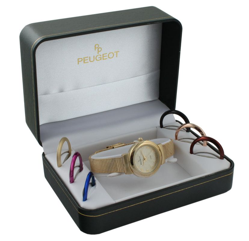 Peugeot Womens Gold Watch Gift Set with 7 Changeable Bezels
