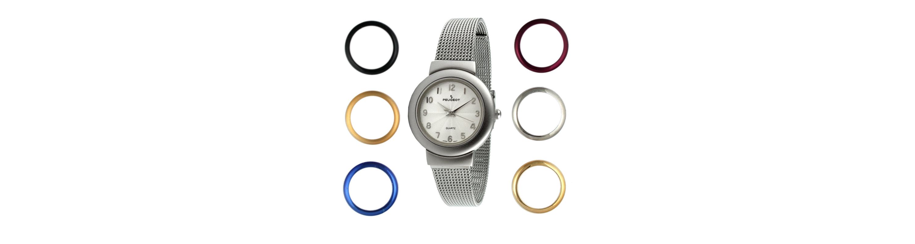 Peugeot Womens Silver Watch Gift Set with 7 Changeable Bezels