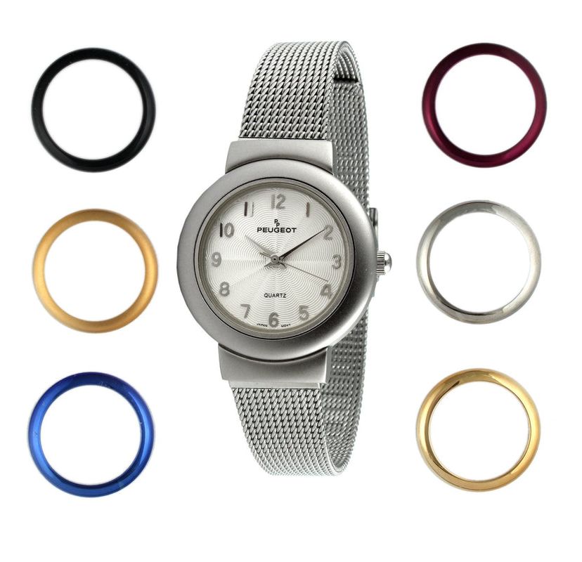 Peugeot Womens Silver Watch Gift Set with 7 Changeable Bezels