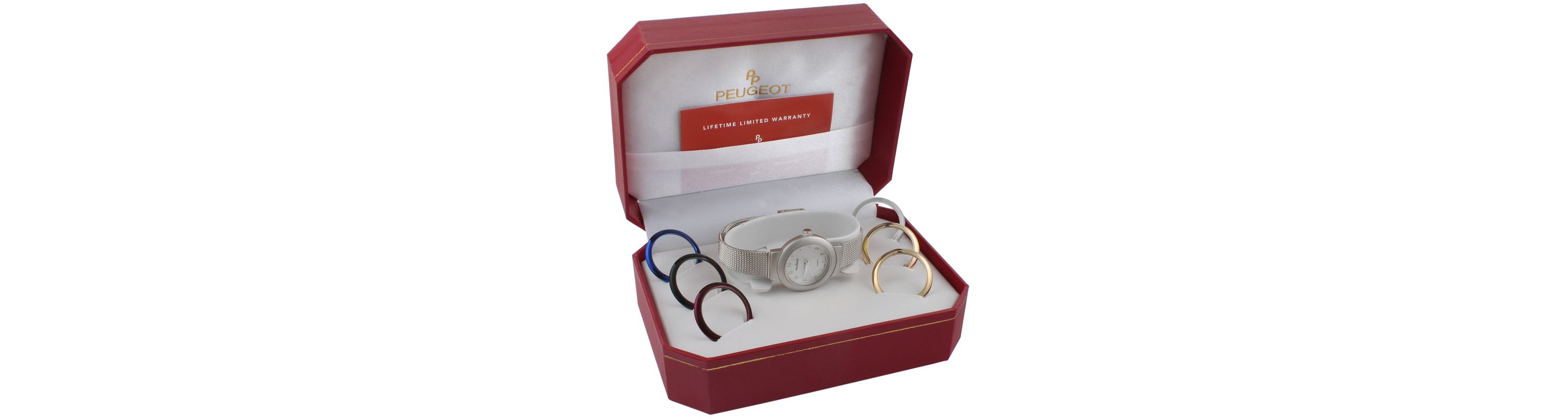 Peugeot Womens Silver Watch Gift Set with 7 Changeable Bezels