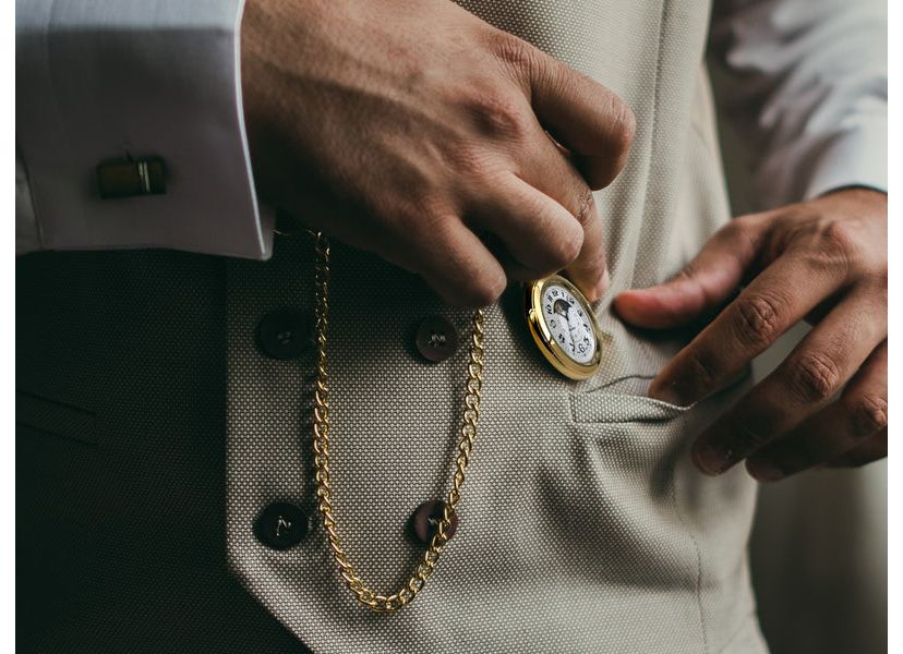Peugeot Mens 14K Gold Plated Sun Moon Pocket Watch with Gold-Tone Chain