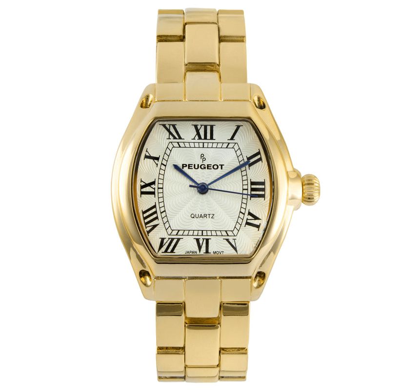 Peugeot Womens Gold Status Bracelet Watch 36x33mm Barrel Shape Roman Dial
