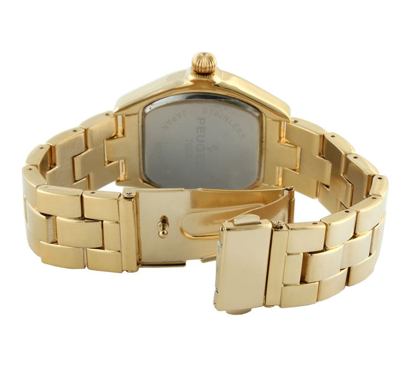 Peugeot Womens Gold Status Bracelet Watch 36x33mm Barrel Shape Roman Dial