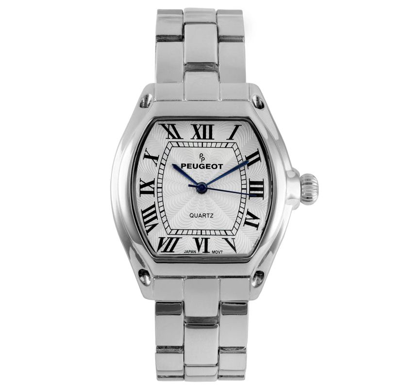 Peugeot Womens Silver Status Bracelet Watch 36x33mm Barrel Shape Roman Dial