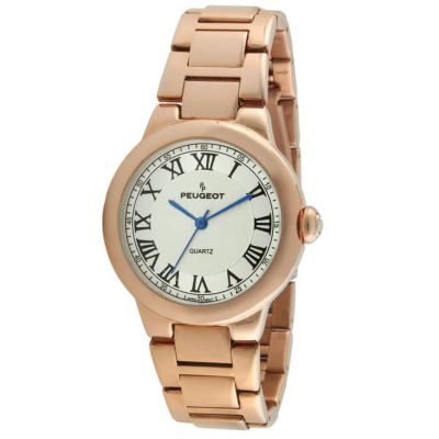 Peugeot Women's Rose Gold Plated 36mm Round Tank Top Steel Bracelet Watch