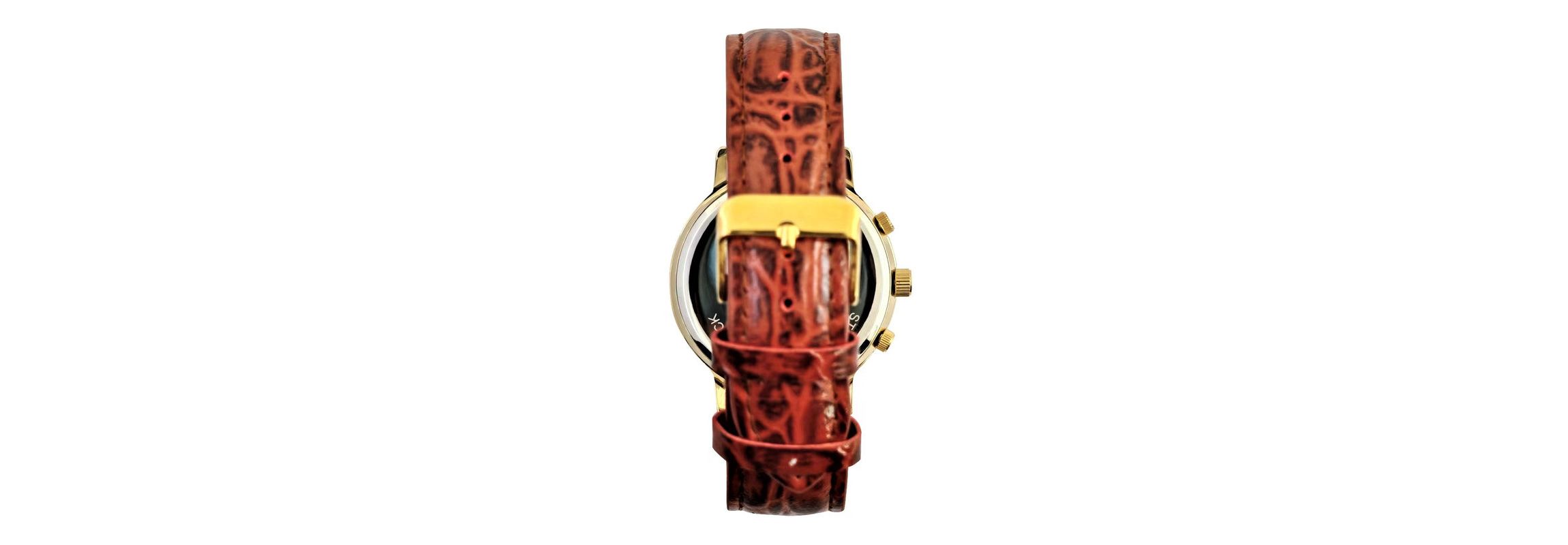 Peugeot Mens Vintage Multi-Function Moon Phase Watch with Perpetual Calendar and Brown Leather Band
