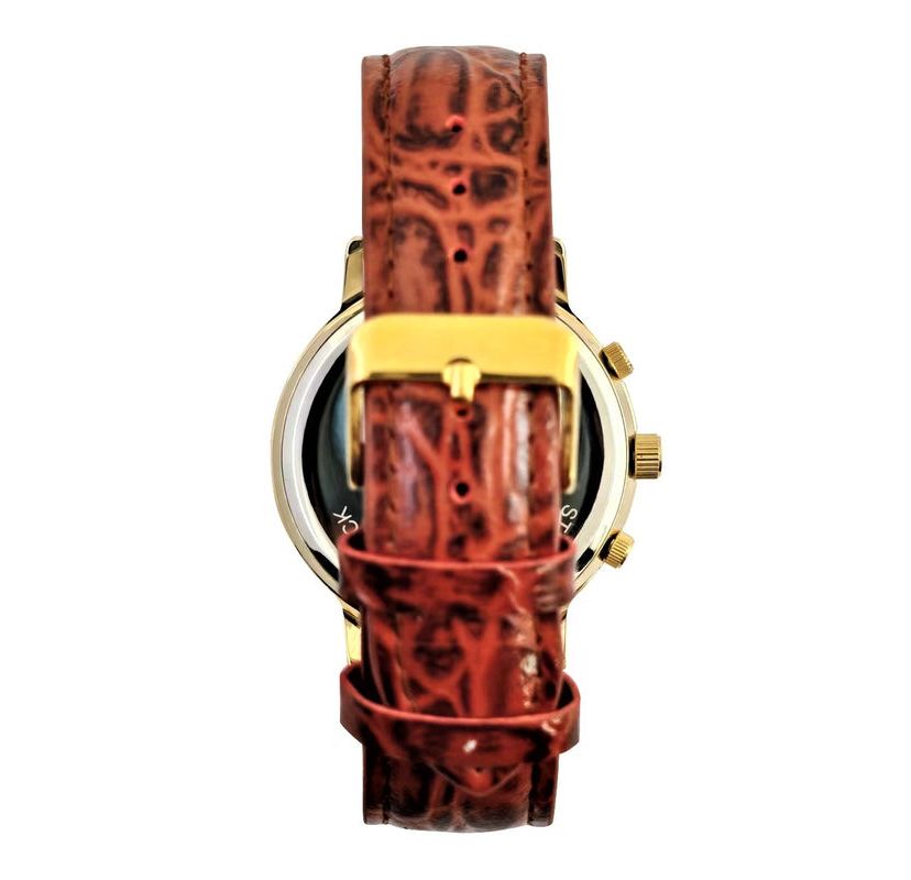 Peugeot Mens Vintage Multi-Function Moon Phase Watch with Perpetual Calendar and Brown Leather Band