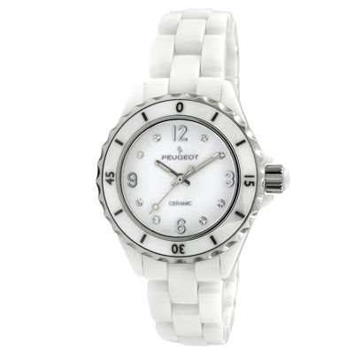 Peugeot Womens 36mm White Genuine Ceramic Watch with Sport Bezel