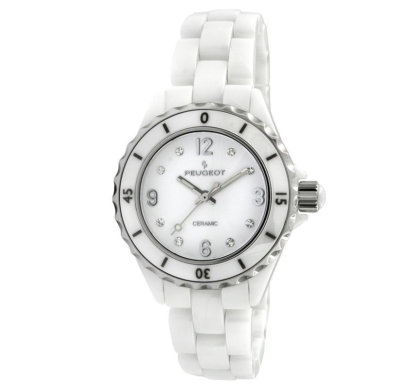 Peugeot Womens 36mm White Genuine Ceramic Watch with Sport Bezel