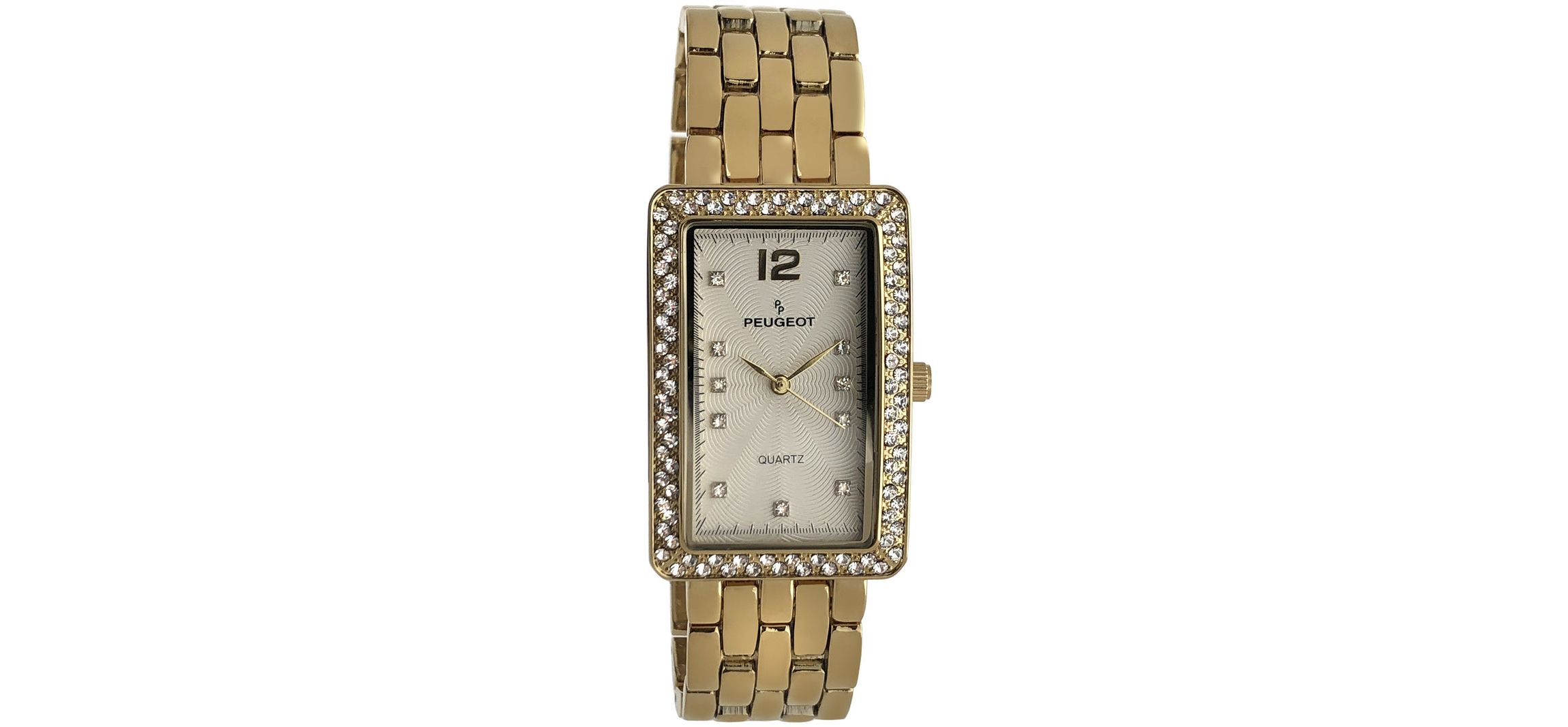 Peugeot Womens 40x25mm Gold Bracelet Watch with Crystal Bezel