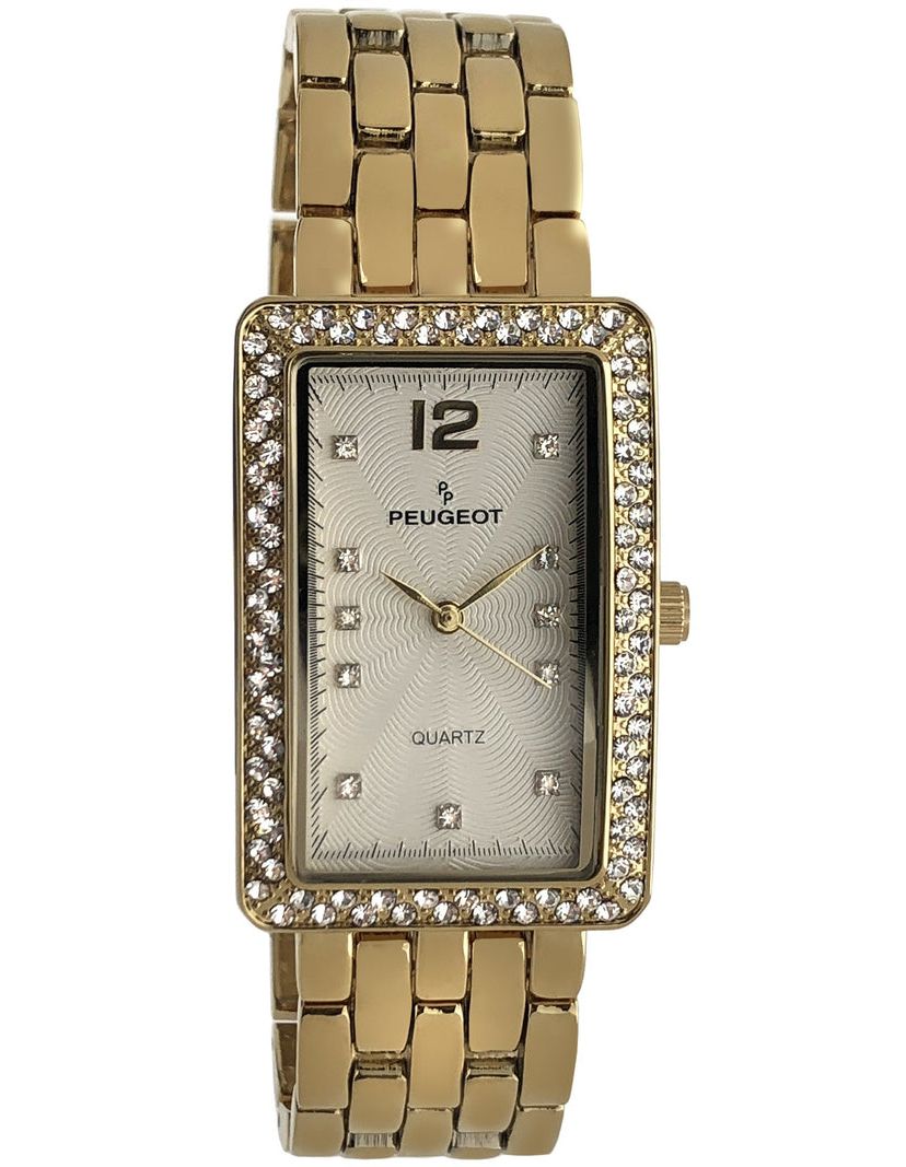 Peugeot Womens 40x25mm Gold Bracelet Watch with Crystal Bezel