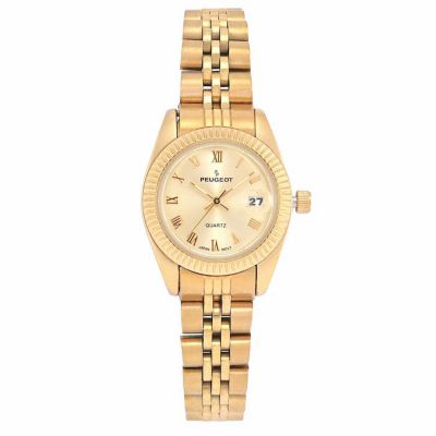 Peugeot Womens AllGold 26mm Fluted Bezel Steel Bracelet Watch
