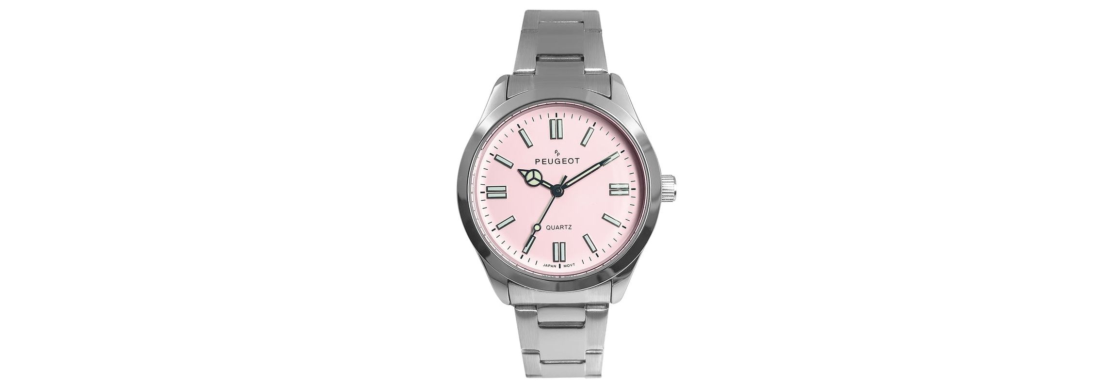 Peugeot Womens 36mm Sport Watch with Pink Dial and Stainless Steel Bracelet