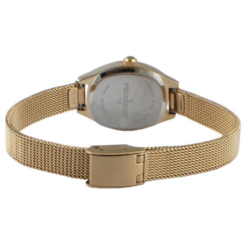 Peugeot Womens White Dial  Sun Moon Watch 30x20mm Calendar Mesh Bracelet