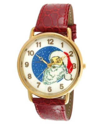 Peugeot Unisex 34mm Round Novelty Santa Claus Watch with Red Leather Strap