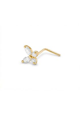 Zahav Jewelry 14K Solid Gold 24G Butterfly Cz L Shape Nose Stud