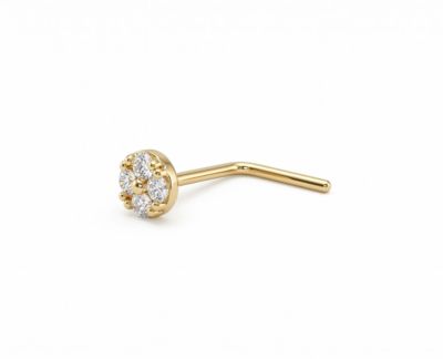 Zahav Jewelry 14K Solid Gold 24G Pavé Cz L Shape Nose Stud