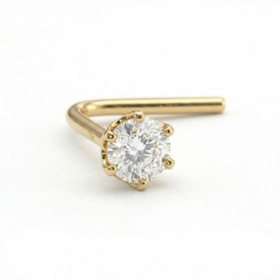 Zahav Jewelry 14K Solid Gold 24G 2mm CZ L Shape Nose Stud