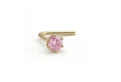 Zahav Jewelry 14K Solid Gold 24G 2mm CZ L Shape Nose Stud