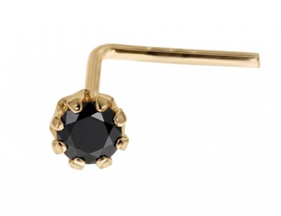 Zahav Jewelry 14K Solid Gold 24G 1.5mm CZ L-Shape Nose Stud