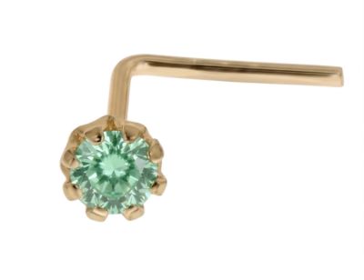 Zahav Jewelry 14K Solid Gold 24G 1.5mm CZ L-Shape Nose Stud