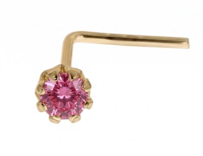 Zahav Jewelry 14K Solid Gold 24G 1.5mm CZ L-Shape Nose Stud