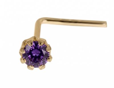 Zahav Jewelry 14K Solid Gold 24G 1.5mm CZ L-Shape Nose Stud
