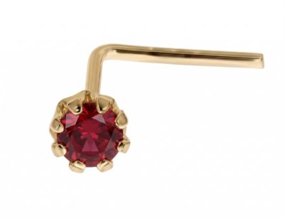 Zahav Jewelry 14K Solid Gold 24G 1.5mm CZ L-Shape Nose Stud