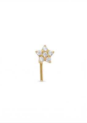 Zahav Jewelry 14K Solid Gold 24G Star Cz L-Shape Nose Stud