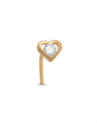 Zahav Jewelry 14K Solid Gold 24G Heart Cz L-Shape Nose Stud