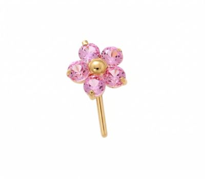 Zahav Jewelry 14K Solid Gold 24G Butterfly Flower Corundum L Shape Nose Stud