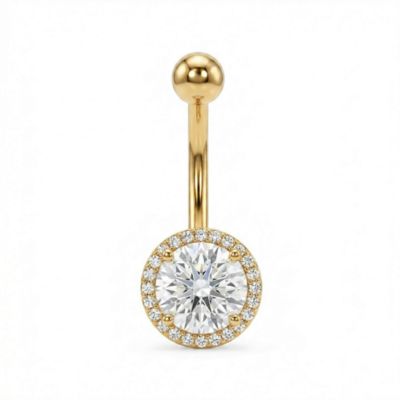 Zahav Jewelry 10K Solid Gold 14G 8mm Round Cz Cluster Pavé Belly Ring