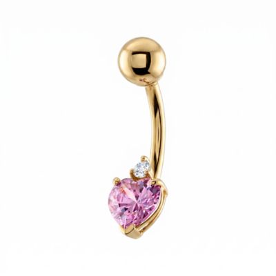 Zahav Jewelry 10K Solid Gold 14G Heart Shaped Cz Belly Ring