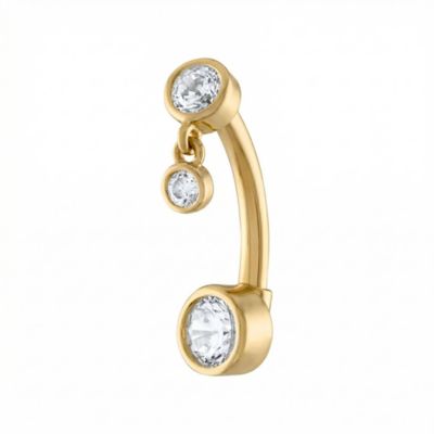 Zahav Jewelry 14K Solid Gold 14G 10mm Cz Belly Ring