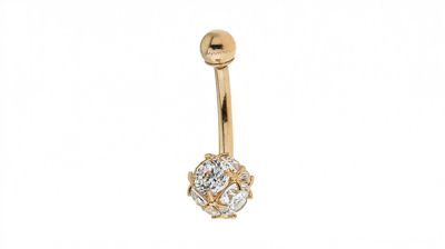 Zahav Jewelry 10K Solid Gold 14G Cluster CZ Belly Ring
