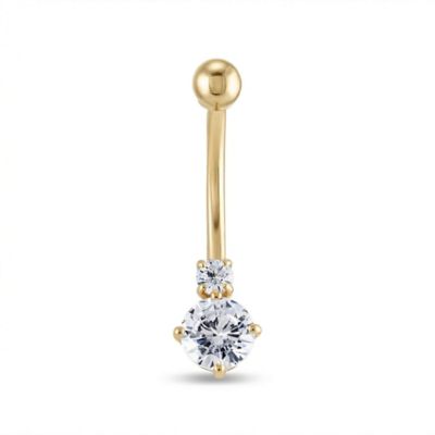 Zahav Jewelry 10K Solid Gold 14G Double CZ Belly Ring