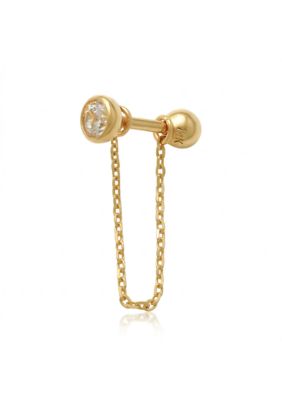 Zahav Jewelry 14K Solid Gold 18G Dangle Chain Cz Cartilage Stud
