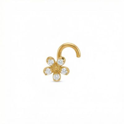 Zahav Jewelry 14K Solid Gold 20G Flower Cz Nose Stud