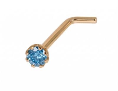 Zahav Jewelry 14K Solid Gold 20G 1.5mm CZ 7x4mm L-Post Nose Stud