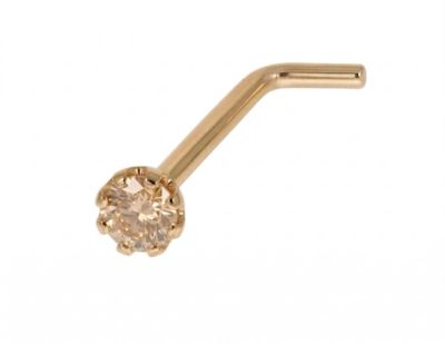 Zahav Jewelry 14K Solid Gold 20G 1.5mm CZ 7x4mm L-Post Nose Stud