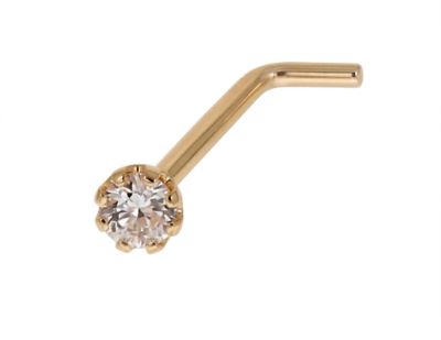 Zahav Jewelry 14K Solid Gold 20G 1.5mm CZ 7x4mm L-Post Nose Stud