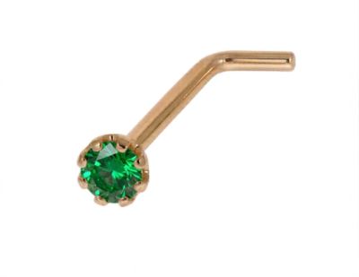 Zahav Jewelry 14K Solid Gold 20G 1.5mm CZ 7x4mm L-Post Nose Stud