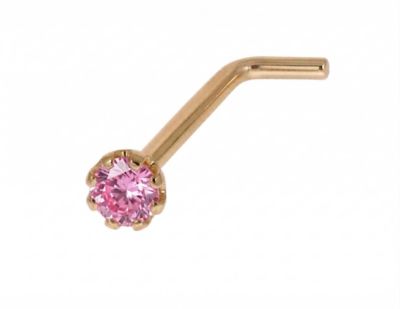 Zahav Jewelry 14K Solid Gold 20G 1.5mm CZ 7x4mm L-Post Nose Stud