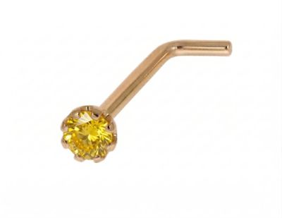 Zahav Jewelry 14K Solid Gold 20G 1.5mm CZ 7x4mm L-Post Nose Stud