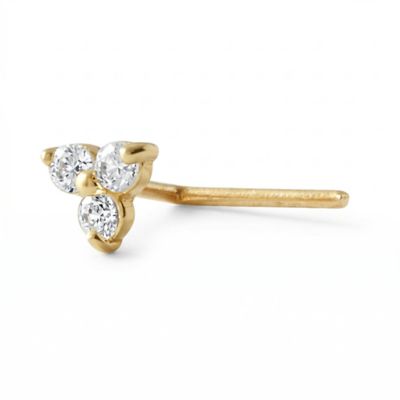 Zahav Jewelry 14K Solid Gold 24G Trinity CZ L-Shape Nose Stud