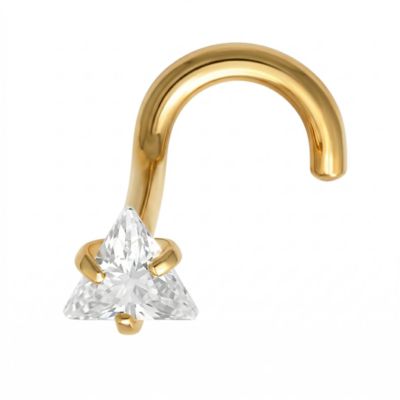 Zahav Jewelry 10K Solid Gold 20G Triangle Cz Nose Stud