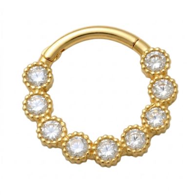 Zahav Jewelry 10K Solid Gold 16G 10mm Round Cz Clicker Hoop