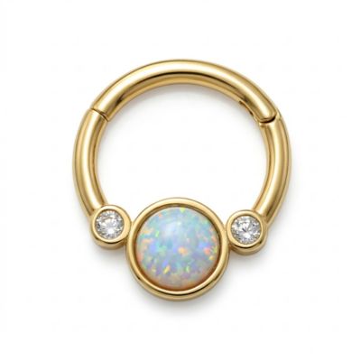 Zahav Jewelry 10K Solid Gold 16G 8mm Opal Round Cz Clicker Hoop