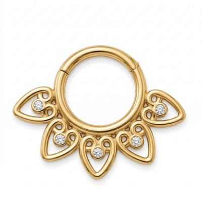 Zahav Jewelry 10K Solid Gold 16G 8mm Heart Round Cz Clicker Hoop